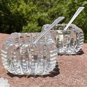 WESTMORLAND Set of 2 Salt Dips / Cellars & Sterling Silver Spoons Art Deco EVC